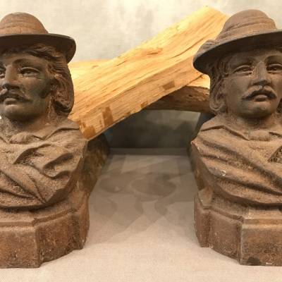 Pair of antique 19th century cast iron andirons