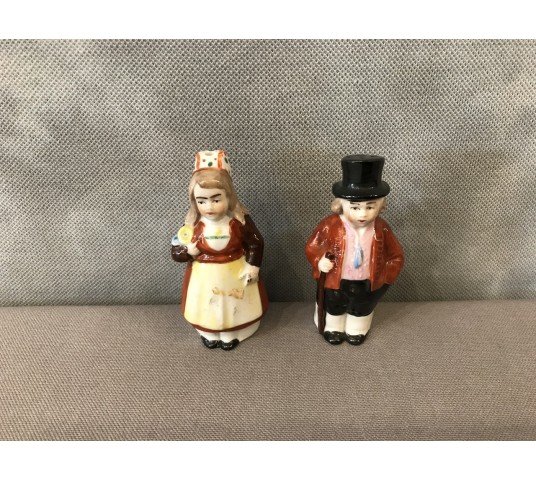 Salerons Couple de Lorrains sel et poivre en porcelaine d’époque fin 19 ème