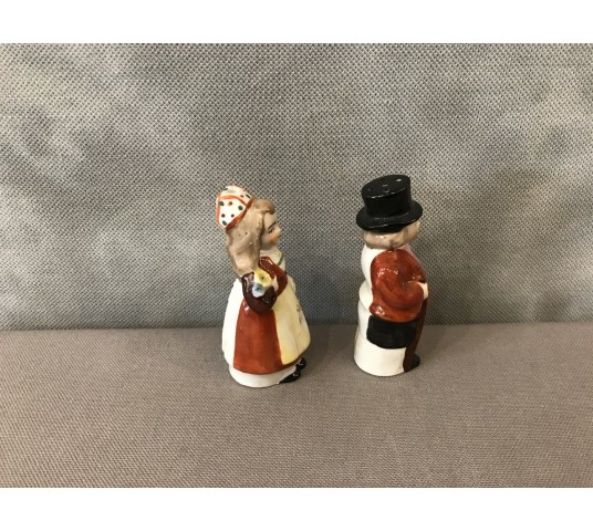 Salerons Couple de Lorrains sel et poivre en porcelaine d’époque fin 19 ème