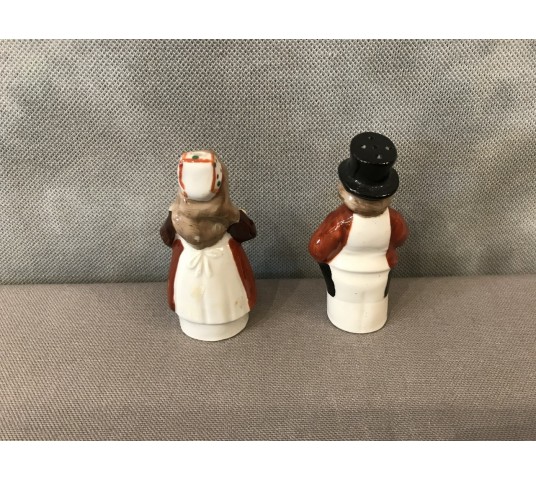 Salerons Couple de Lorrains sel et poivre en porcelaine d’époque fin 19 ème