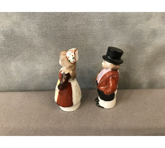 Salerons Couple de Lorrains sel et poivre en porcelaine d’époque fin 19 ème