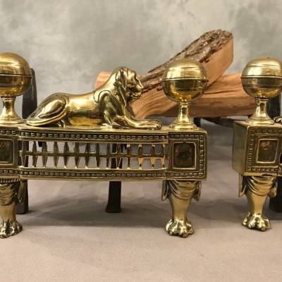 Paire de chenets anciens en bronze d'époque Empire  19 ème
