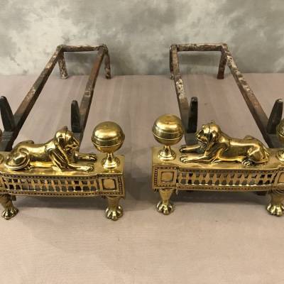 Paire de chenets anciens en bronze d'époque Empire  19 ème