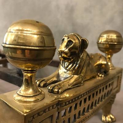 Paire de chenets anciens en bronze d'époque Empire  19 ème