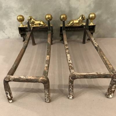 Paire de chenets anciens en bronze d'époque Empire  19 ème