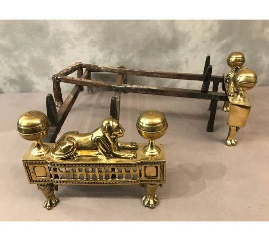 Paire de chenets anciens en bronze d'époque Empire  19 ème