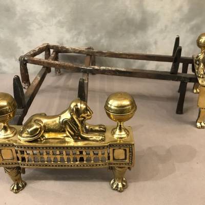 Paire de chenets anciens en bronze d'époque Empire  19 ème