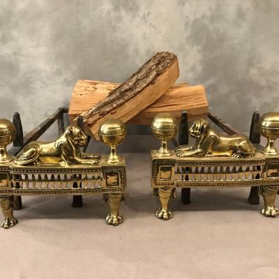 Paire de chenets anciens en bronze d'époque Empire  19 ème