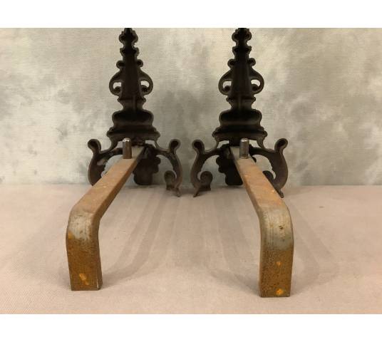 Pair of vintage old iron chenets 19 th