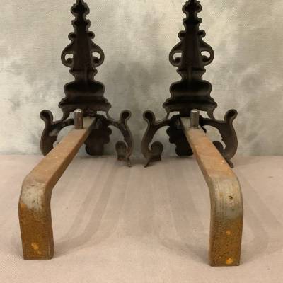 Pair of vintage old iron chenets 19 th