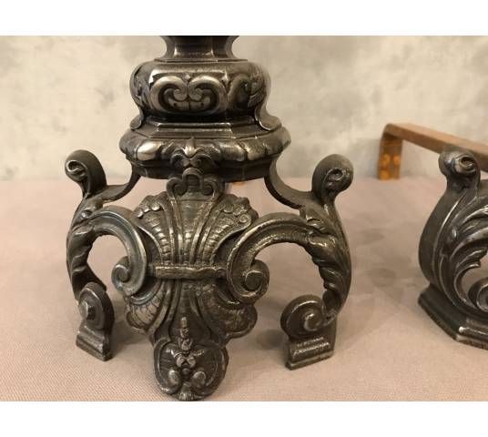 Pair of vintage old iron chenets 19 th