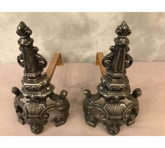 Pair of vintage old iron chenets 19 th