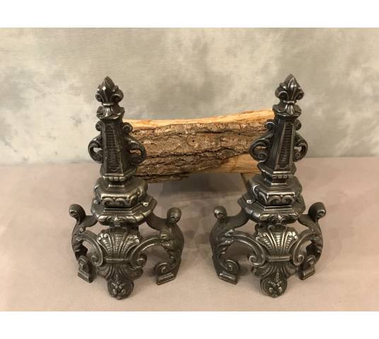 Pair of vintage old iron chenets 19 th