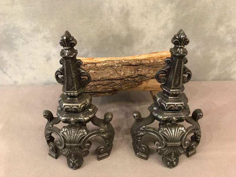 Pair of vintage old iron chenets 19 th