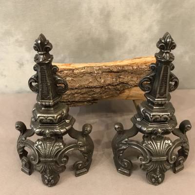 Pair of vintage old iron chenets 19 th