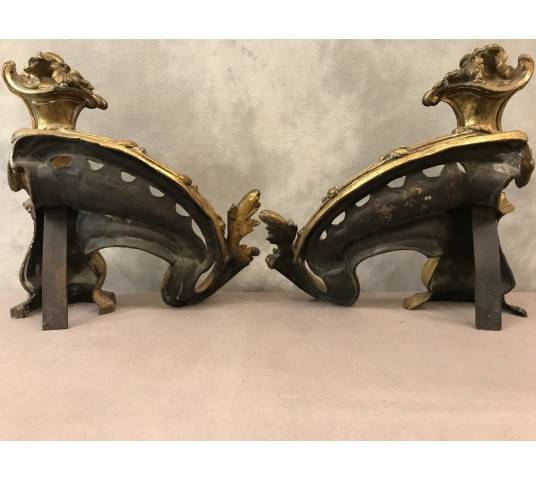 Paire de chenets anciens en bronze d'époque 19-ème Napoléon III