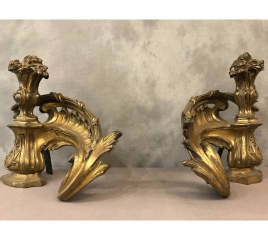 Paire de chenets anciens en bronze d'époque 19-ème Napoléon III