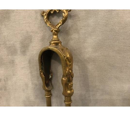 Serviteur de cheminée ancien en bronze et laiton d'époque - 19ème.