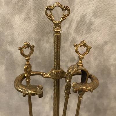 Serviteur de cheminée ancien en bronze et laiton d'époque - 19ème.