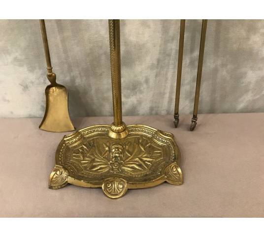 Serviteur de cheminée ancien en bronze et laiton d'époque - 19ème.