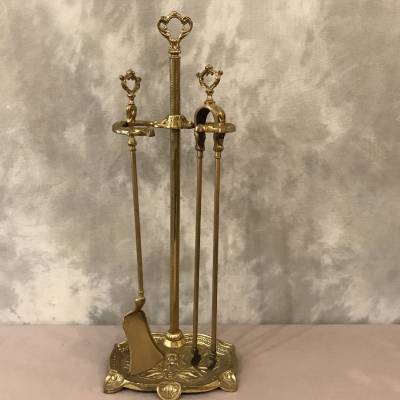Serviteur de cheminée ancien en bronze et laiton d'époque - 19ème.