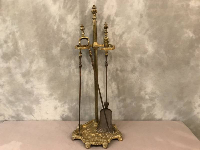 Servant of antique fireplace in bronze and period iron 19 th of the Louis XVI style