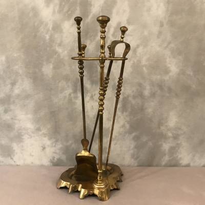 Serviteur de cheminée ancien en fer doré d'époque 19 ème