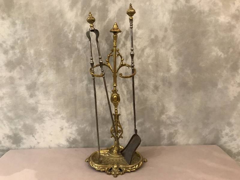 Serviteur de cheminée ancien en bronze et en fer d'époque 19 ème