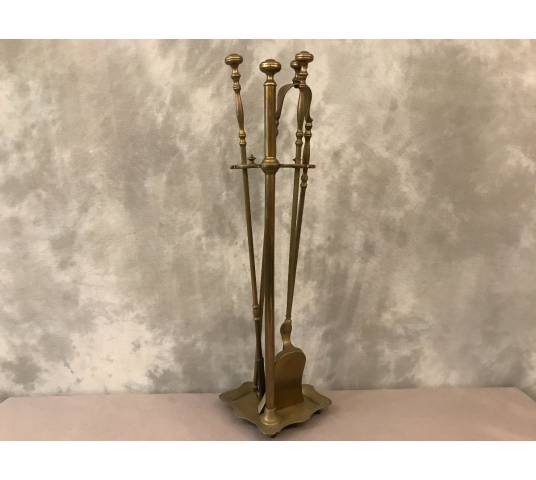 Servant of antique fireplace in vintage brass 19 th Restoration