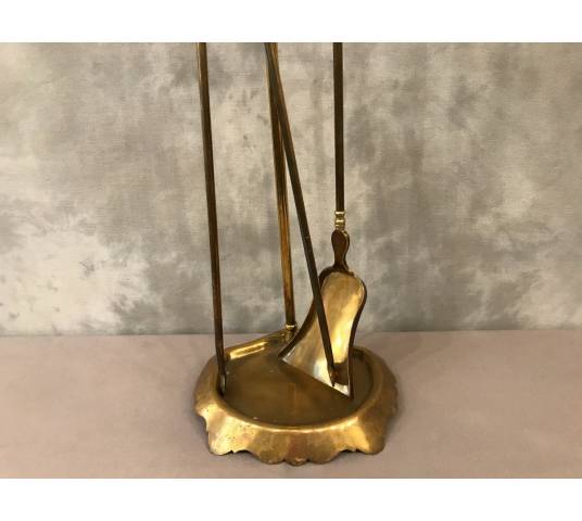 Serviteur de cheminée ancien en laiton d'époque 19 ème.