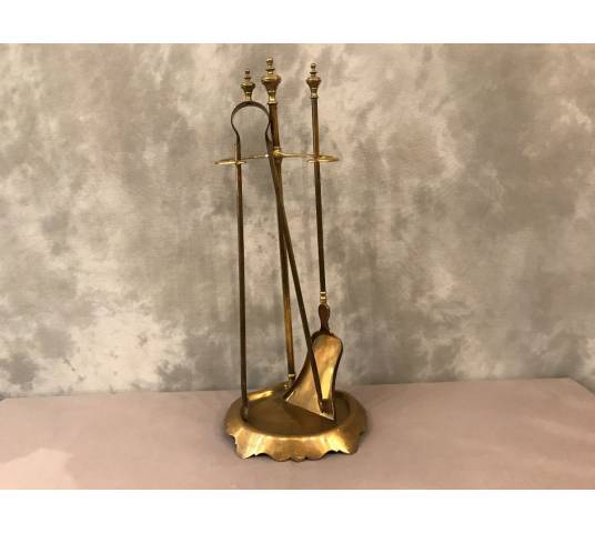 Servant of antique fireplace in vintage brass - 19th.