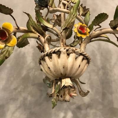 Small former iron chandelier painted with small flowers, circa 1900
