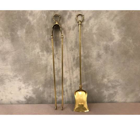 Set of a shovel and an antique brass fireplace insert 19 th