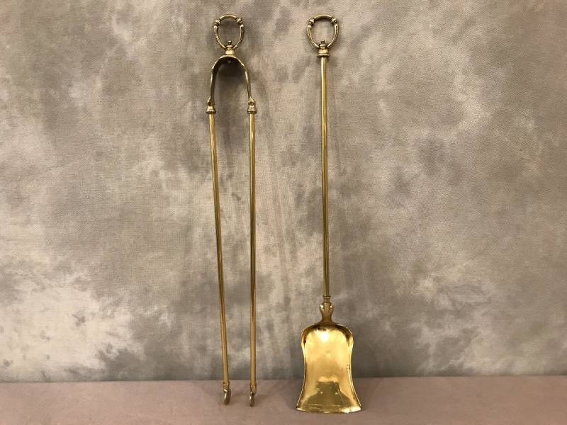 Set of a shovel and an antique brass fireplace insert 19 th