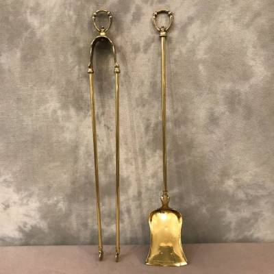 Set of a shovel and an antique brass fireplace insert 19 th