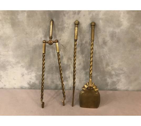 Set of 3 pieces of antique fireplace in vintage brass 19 of style English