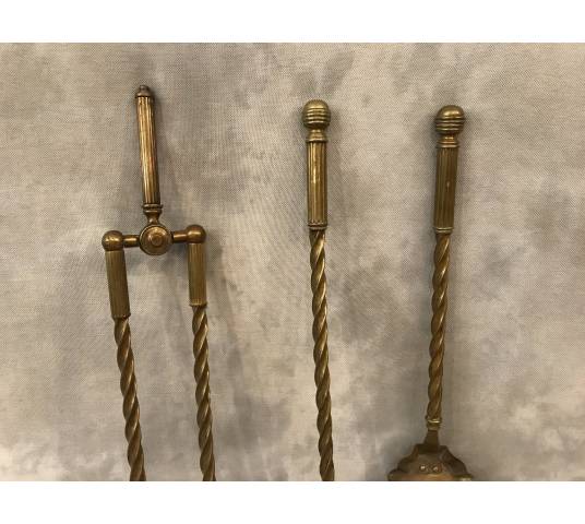 Set of 3 pieces of antique fireplace in vintage brass 19 of style English