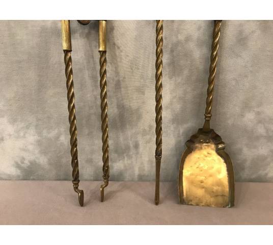 Set of 3 pieces of antique fireplace in vintage brass 19 of style English