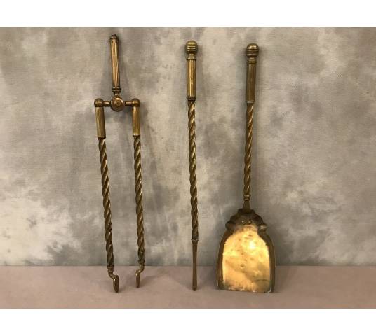 Set of 3 pieces of antique fireplace in vintage brass 19 of style English