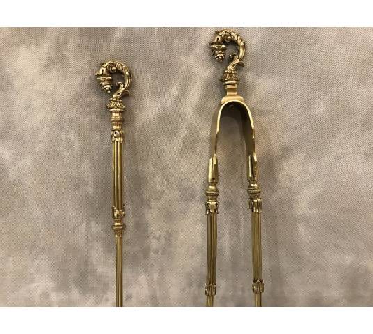 Set of a shovel and a brass chimney rinse and bronze epoch 19 th