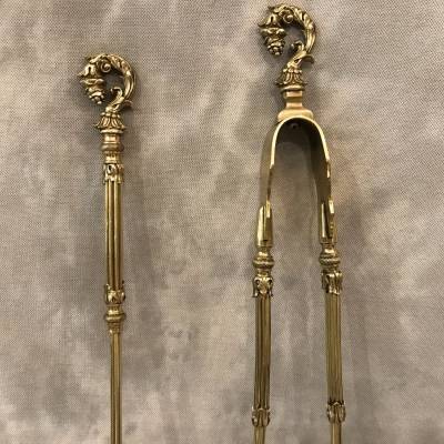 Set of a shovel and a brass chimney rinse and bronze epoch 19 th