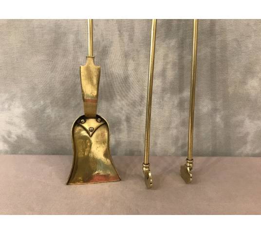 Set of a shovel and a brass chimney rinse and bronze epoch 19 th