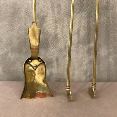 Set of a shovel and a brass chimney rinse and bronze epoch 19 th