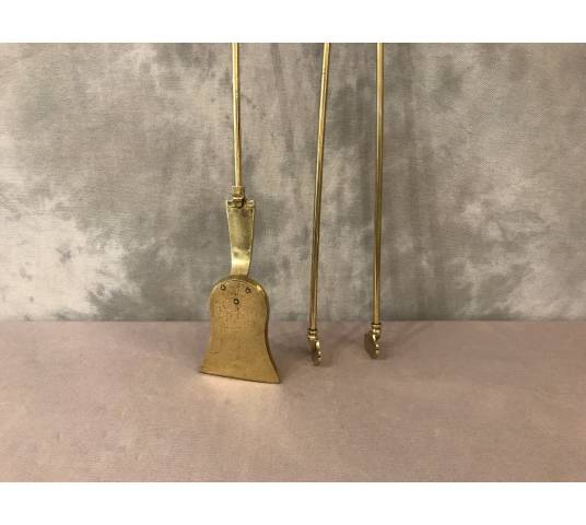 Set of a shovel and a brass chimney rinse and bronze epoch 19 th