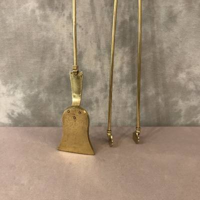 Set of a shovel and a brass chimney rinse and bronze epoch 19 th