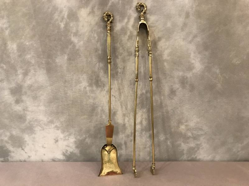 Set of a shovel and a brass chimney rinse and bronze epoch 19 th