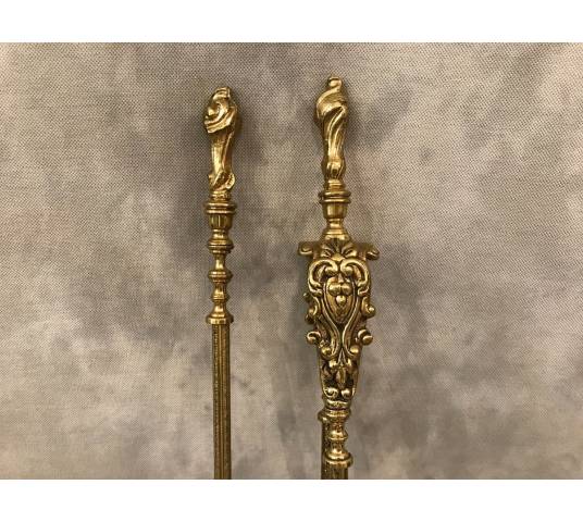 Set of a shovel and a brass chimney rinse and bronze epoch 19-th