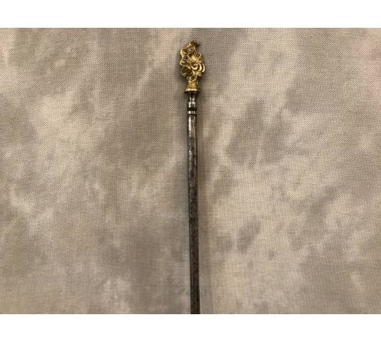 Grande pelle de cheminée ancienne en fer et bronze d'époque 17 ème