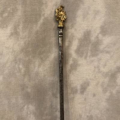 Grande pelle de cheminée ancienne en fer et bronze d'époque 17 ème