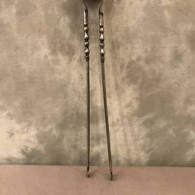 Pince de cheminée ancienne en fer et bronze d'époque 19 ème siècle.
